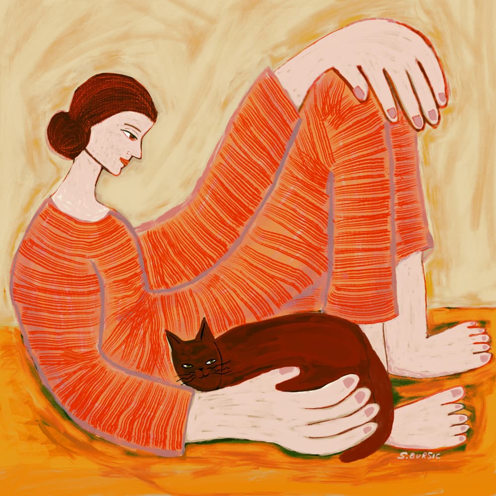 Cozy Woman and Cat by Sharyn Bursic — canvas wall art