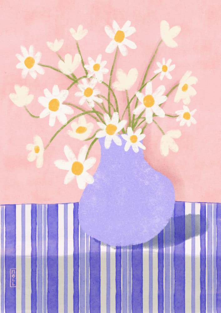 Daisies In Purple Vase by Dirkie Nell — canvas wall art