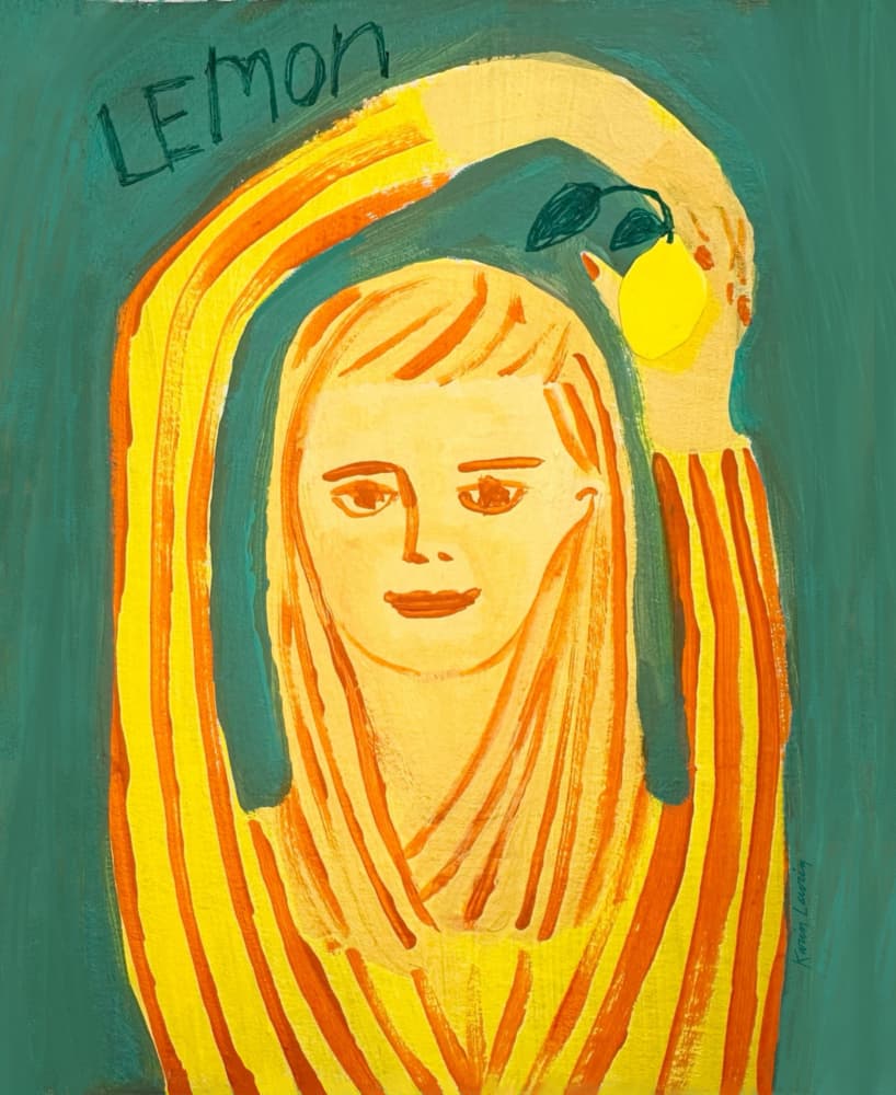 Woman Holding a Lemon by Karin Lauria — canvas wall art