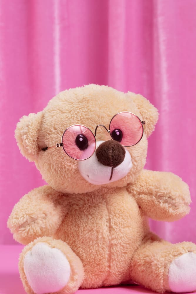 Pink Glasses Teddy Bear by Julia Ramiro — canvas wall art