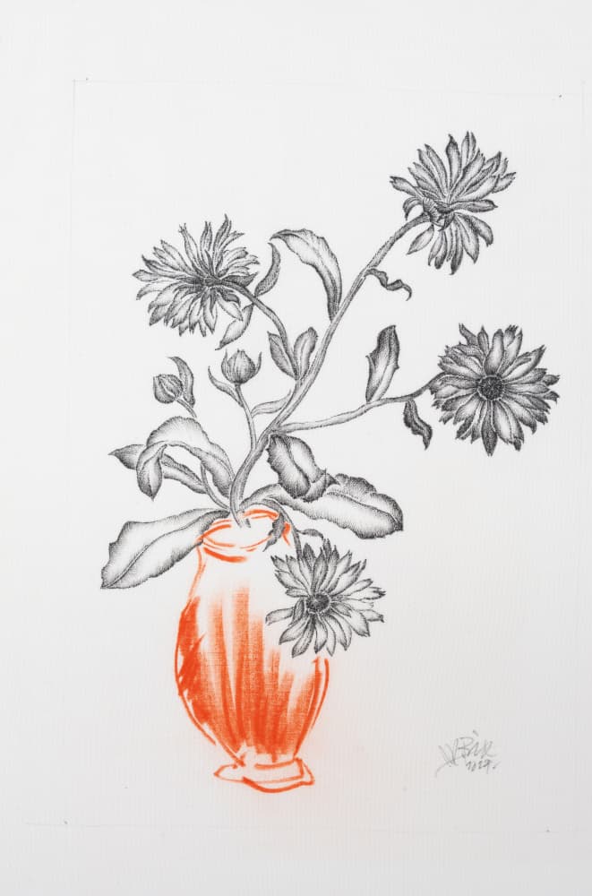Orange Vase Botanical Drawing by Mette Rix — canvas wall art