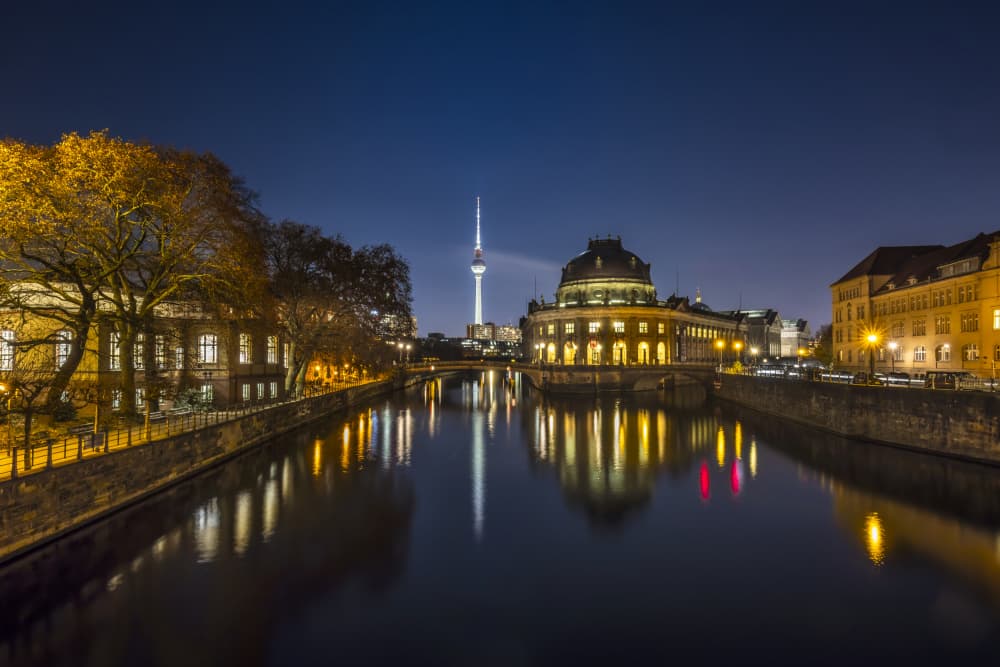 Berlin River Night Reflections by Melanie Viola — canvas wall art