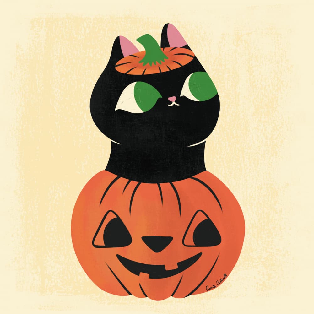 Pumpkin Cat by Carrie Cantwell — canvas wall art
