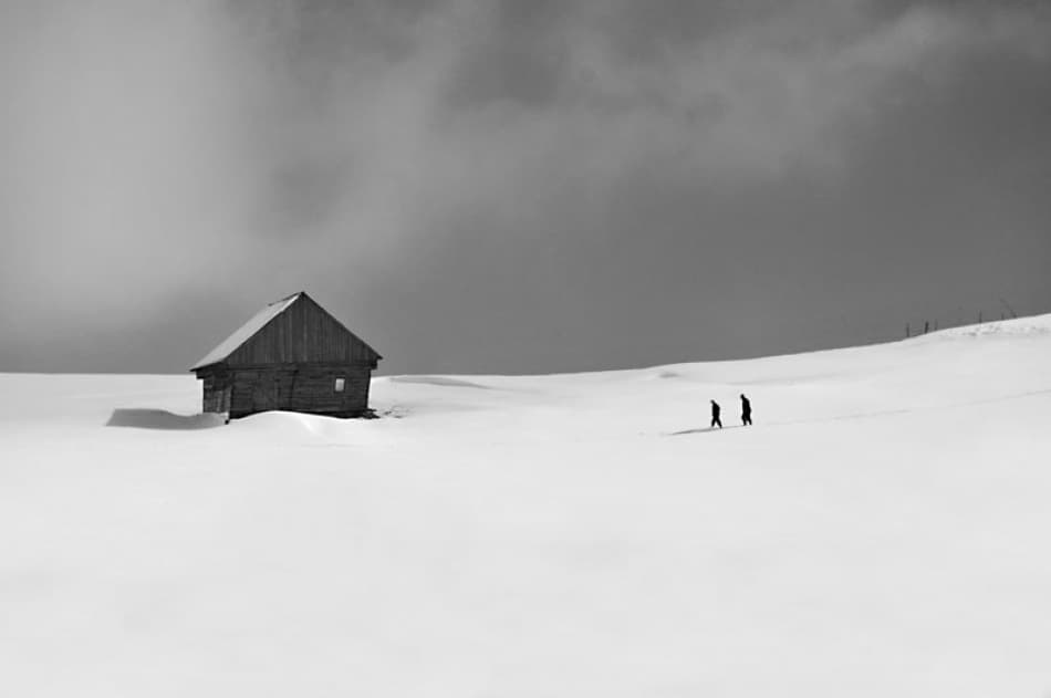 Solitary Winter Cabin by Vlad Dumitrescu — canvas wall art
