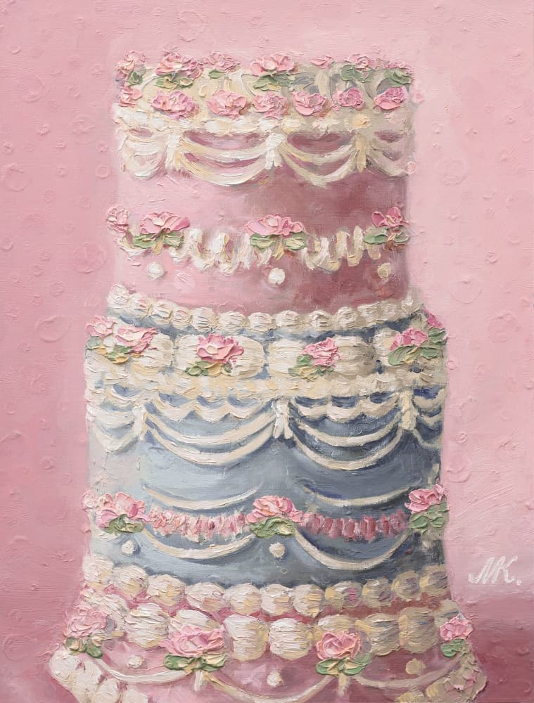 Pink and Blue Tiered Cake by Marina Kozyr — canvas wall art
