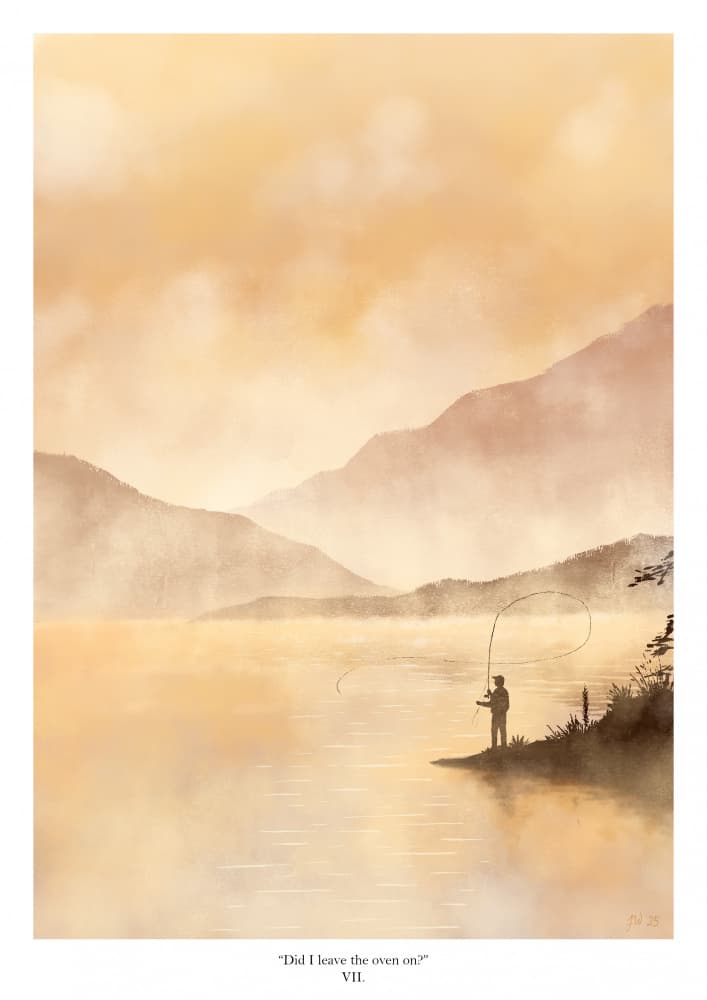 Misty Lake Fisherman by Jake Waldron — canvas wall art