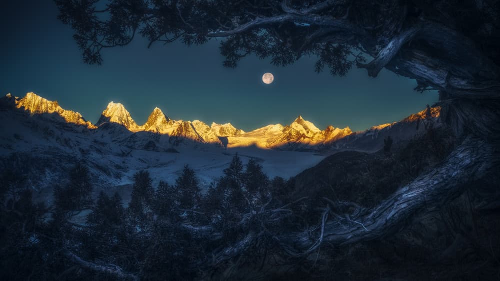 Moonlit Golden Mountains by Selions（陈磊） — canvas wall art