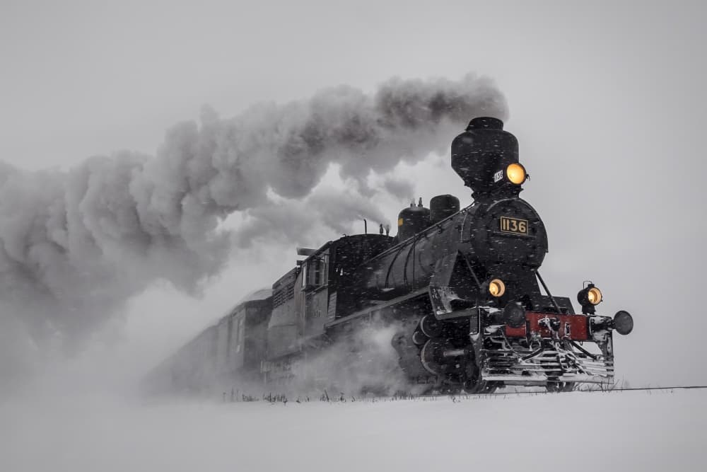 Winter Steam Train by Harri Aho — canvas wall art