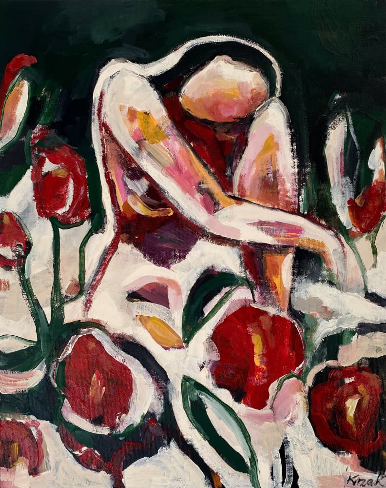 Woman Among Red Flowers by Magdalena  Krzak — canvas wall art