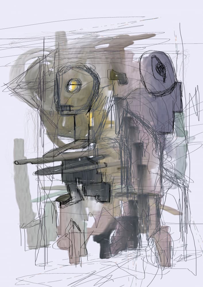 Enigmatic Abstract Robots by Lembayung senja studio [Vintage Poster] — canvas wall art