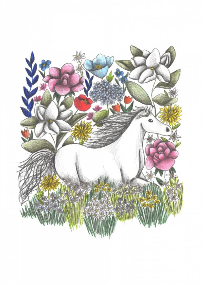 White Horse Floral Garden by Cecilia Battaini — canvas wall art