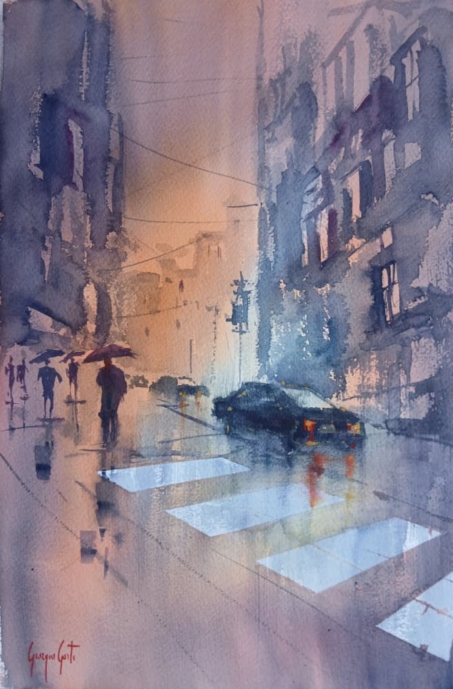 Rainy City Reflections by Giorgio Gosti — canvas wall art