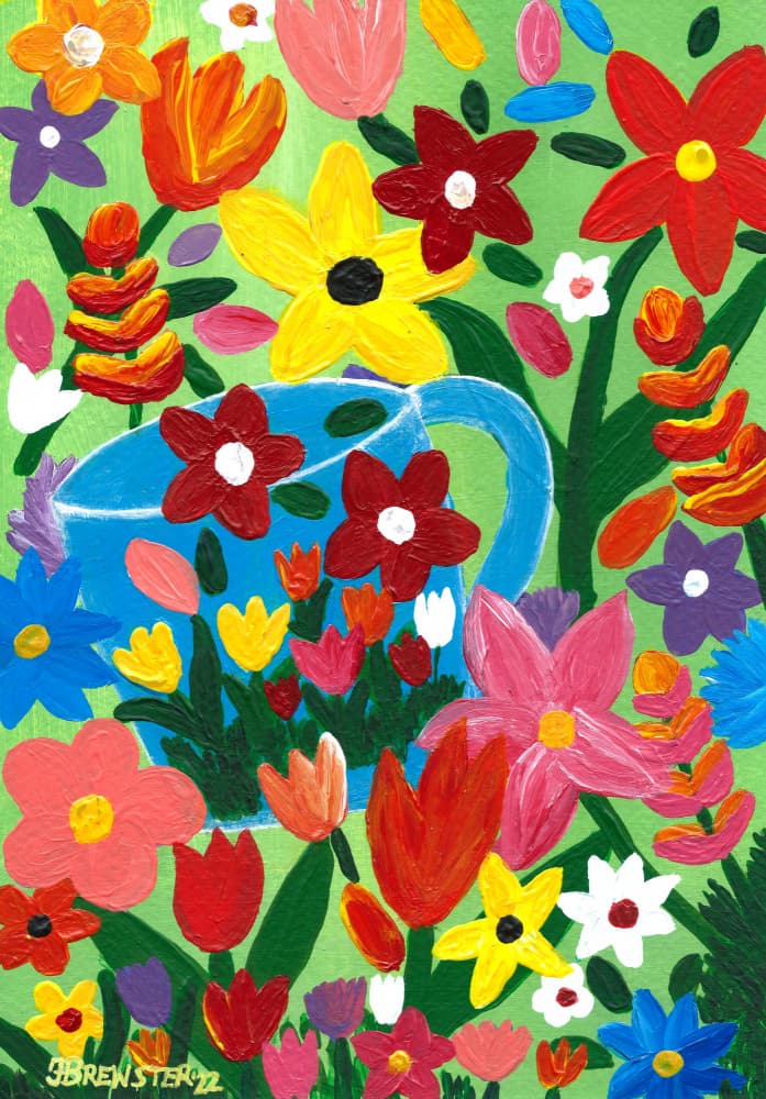 Flower Garden Watering Can by Janine Brewster — canvas wall art