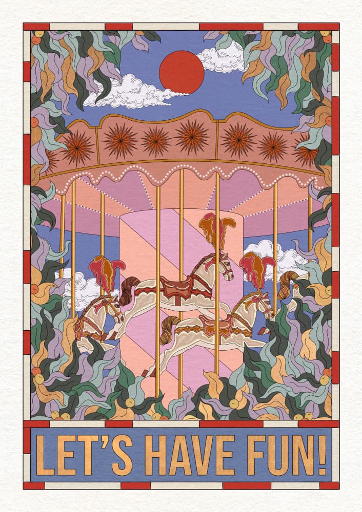 Let's Have Fun Carousel by OMG Kitty — canvas wall art