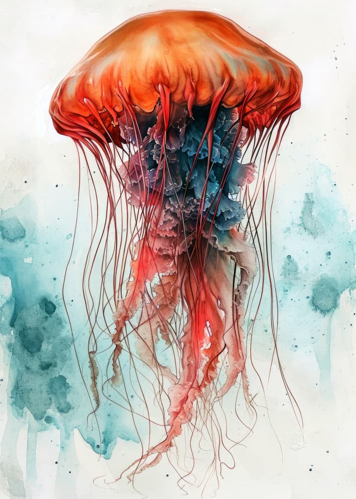 Vibrant Watercolor Jellyfish by Justyna Jaszke — canvas wall art