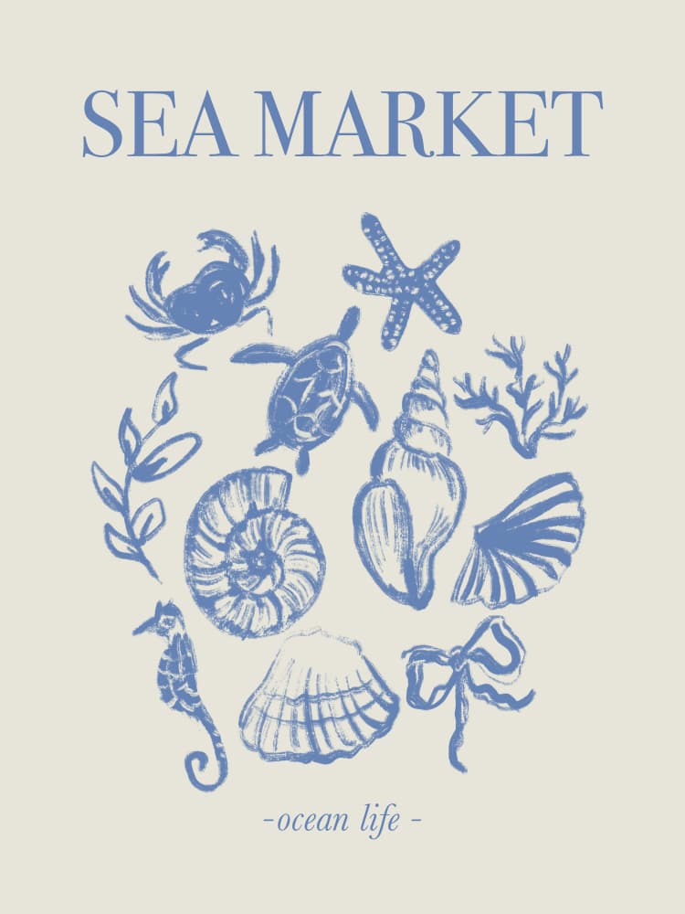 Sea Market Blue Artprint by Anis Illustration — canvas wall art