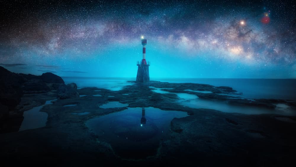 Starry Night Lighthouse by Selions（陈磊） — canvas wall art