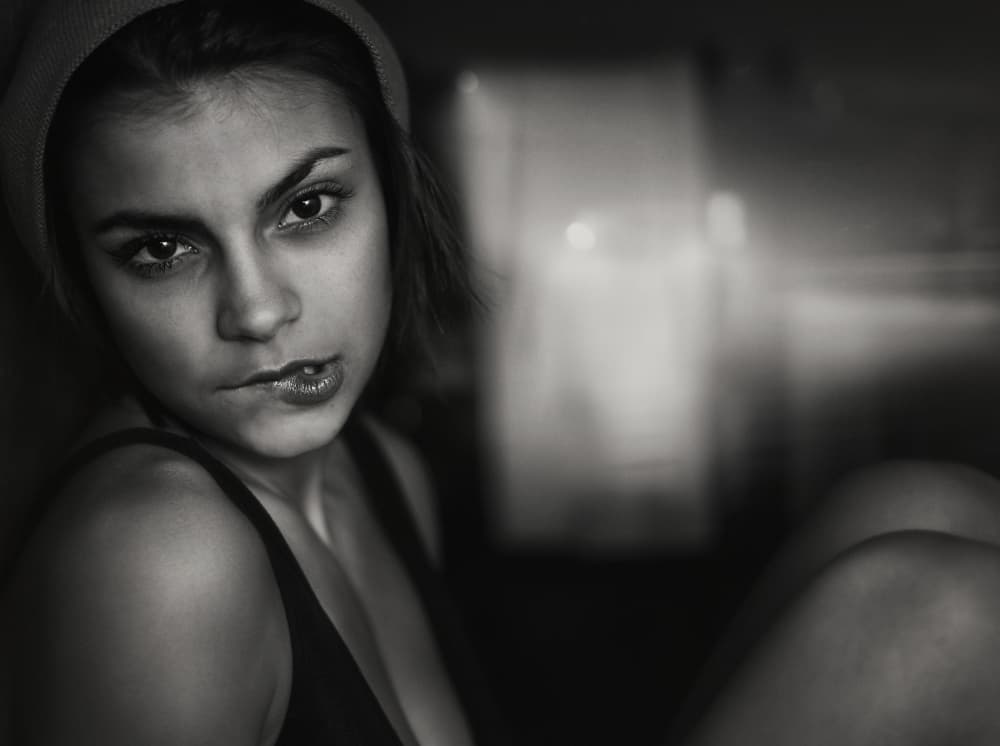 Intense Biting Lip Portrait by Velizar Ivanov — canvas wall art