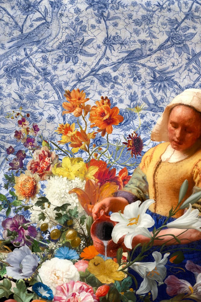Woman Watering Blue Garden by Marja van den Hurk — canvas wall art