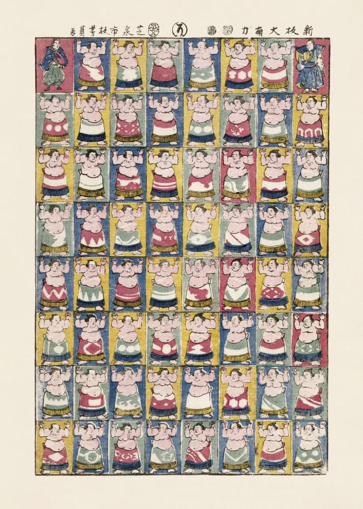 Sumo Wrestlers (1852) by Utagawa Yoshikazu — canvas wall art