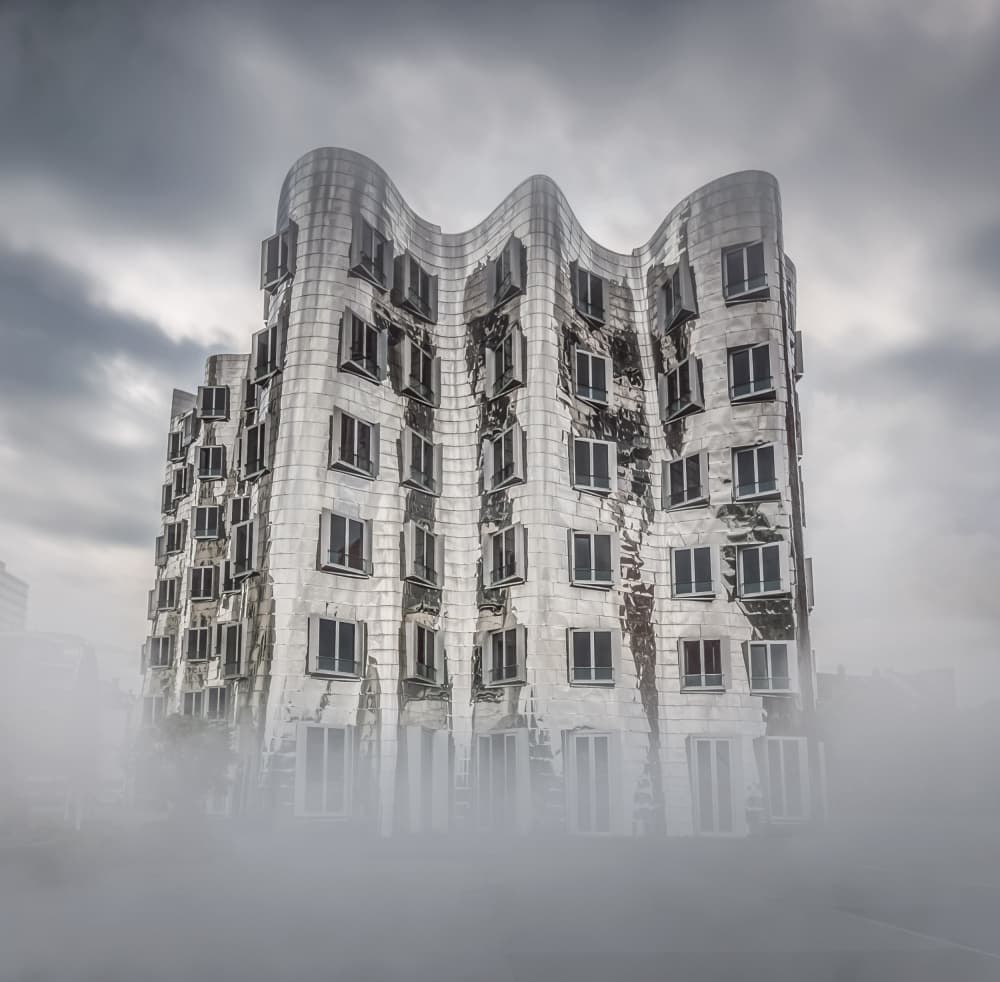 Wavy Building in Fog by Ole Moberg Steffensen — canvas wall art