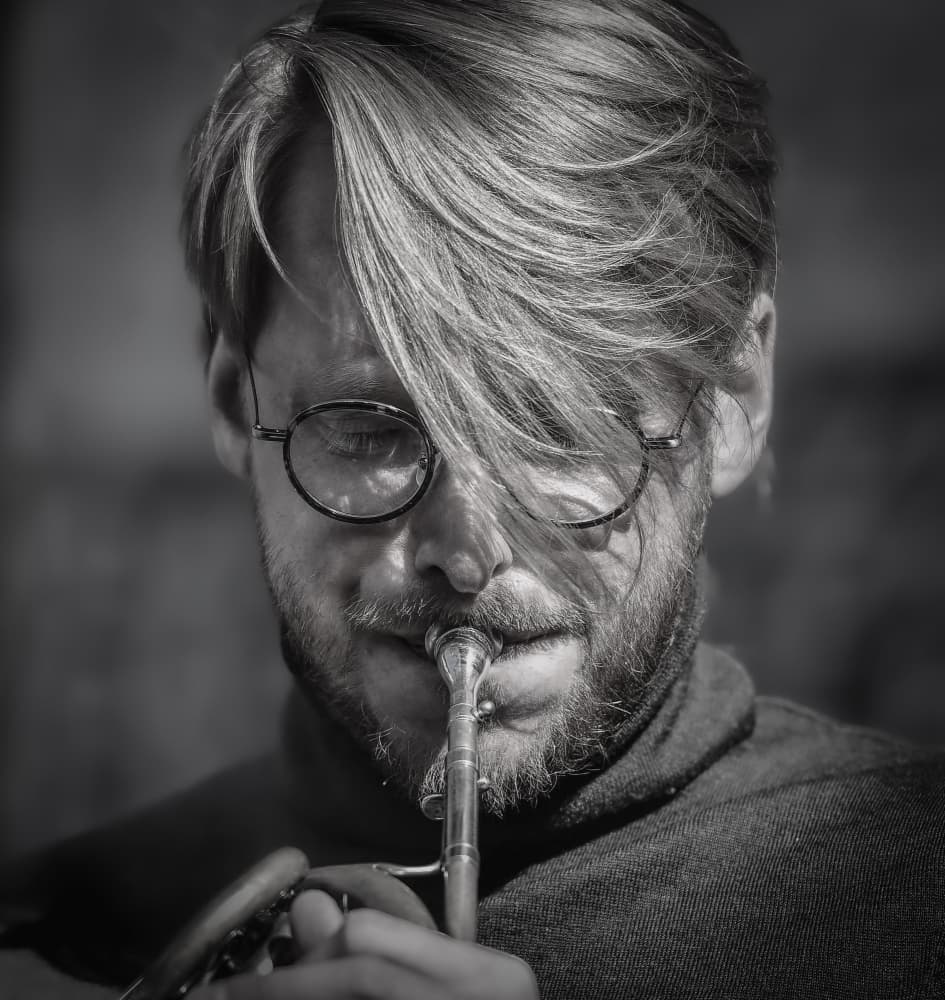 Focused Trumpet Performance by Dragoslav Nedici — canvas wall art