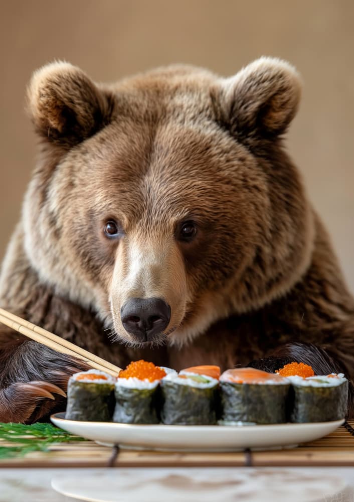 Curious Bear Sushi by Niky Rahner — canvas wall art
