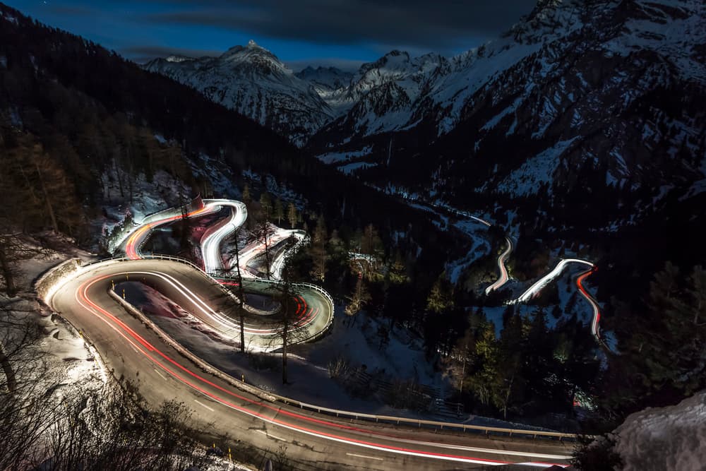 Winding Mountain Light Trails by Francesco Vaninetti — canvas wall art