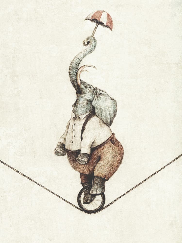  Unicycle While Holding An Umbrella by Mike Koubou — canvas wall art