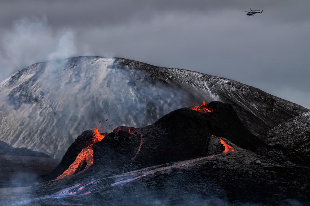 Volcano Lava Helicopter by Bragi Ingibergsson - BRIN — canvas wall art