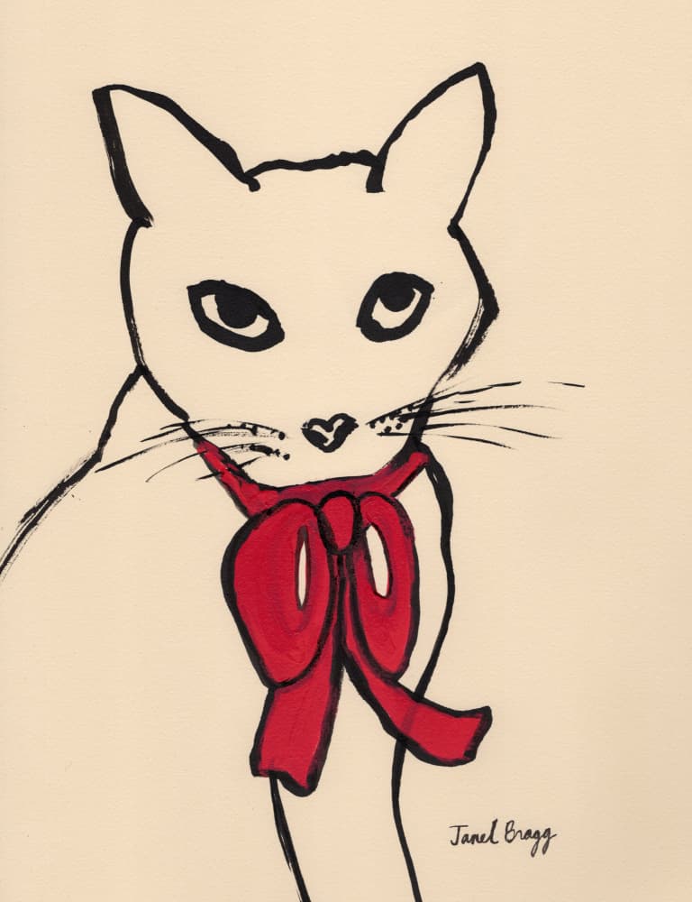 Elegant Cat with Red Bow by Janel Bragg — canvas wall art