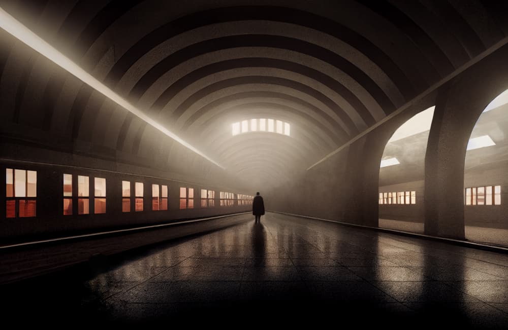 Solitary Subway Journey by Luc Stalmans — canvas wall art
