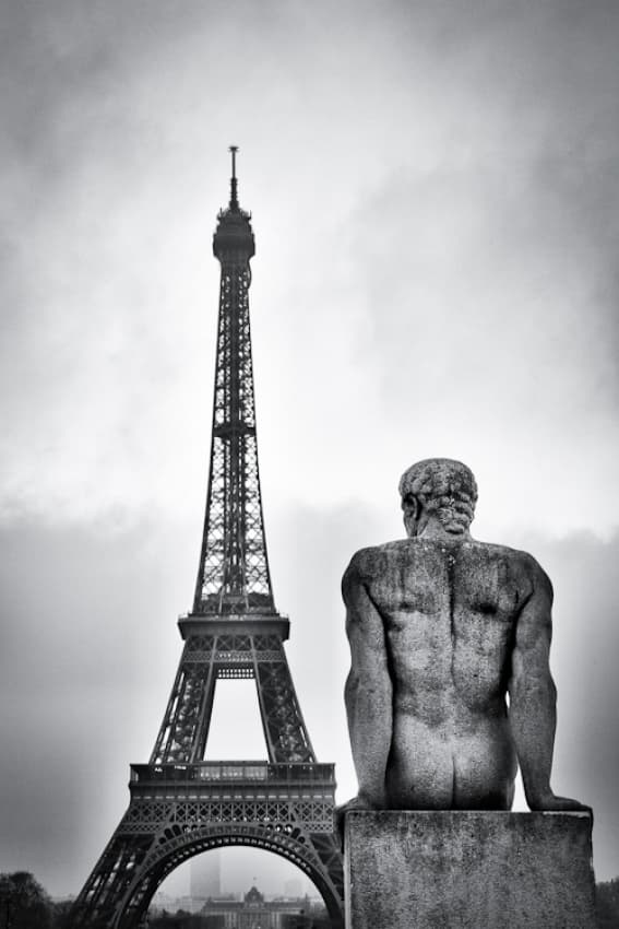 Eiffel Tower and Nude Statue by Guillaume Vigoureux — canvas wall art