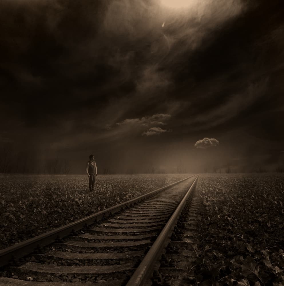 Solitary Child on Tracks by Radovan Skohel — canvas wall art