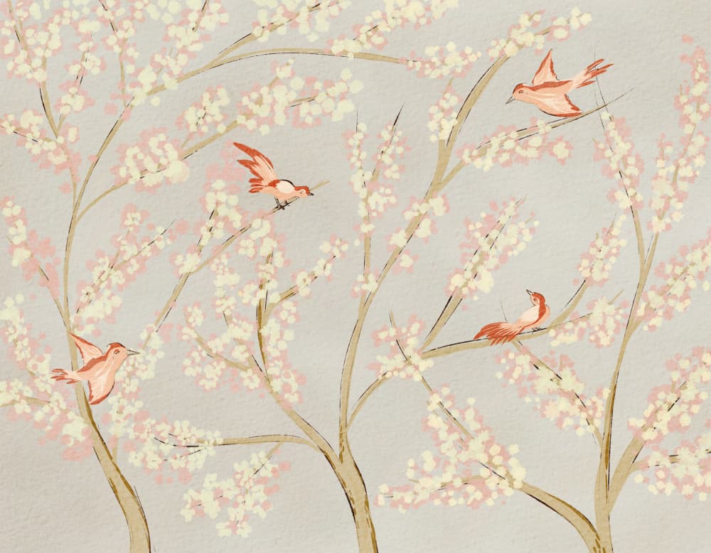 Pink Birds Spring Blossoms by Nikita Jariwala — canvas wall art