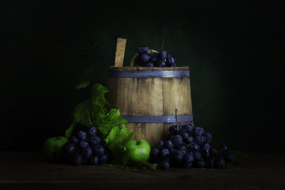 Harvest Grapes and Barrel by Ramiz Sahin — canvas wall art