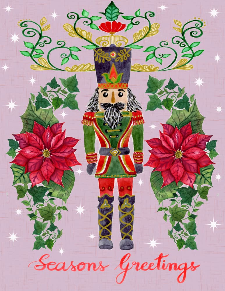Festive Nutcracker Greetings by Suchi Deb — canvas wall art