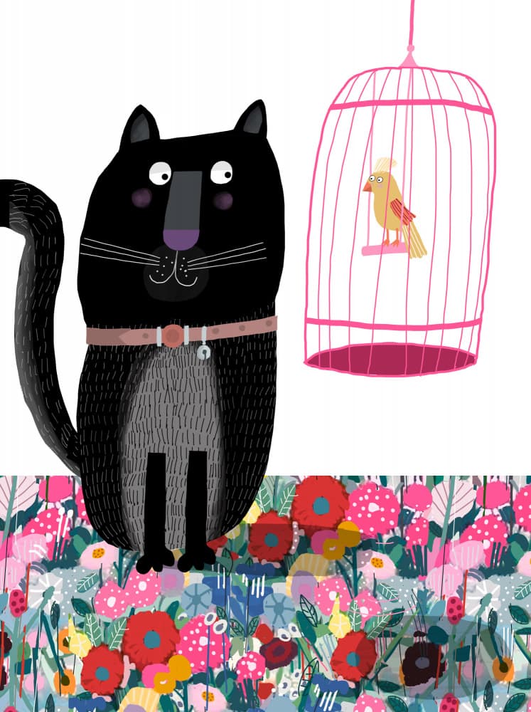 Curious Cat Watches Bird by Carla Daly — canvas wall art