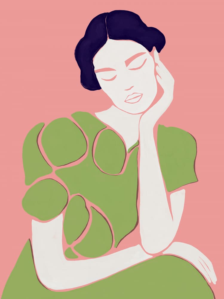 Pensive Woman Portrait by CATS AND DOTZ — canvas wall art