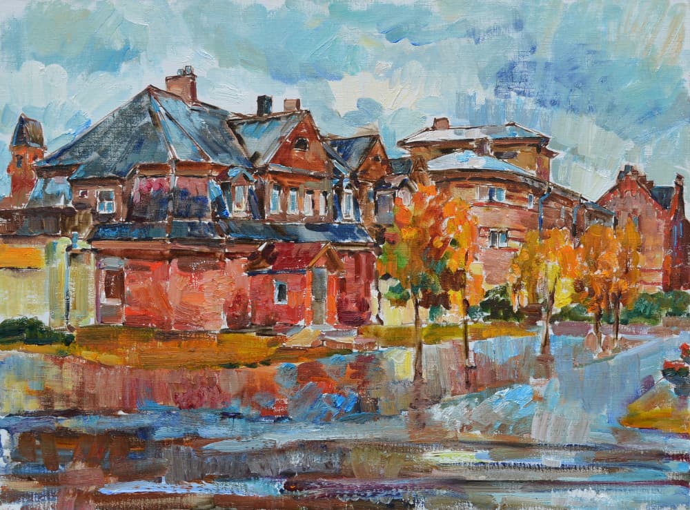 Autumn City Reflections by Andrii Kutsachenko — canvas wall art