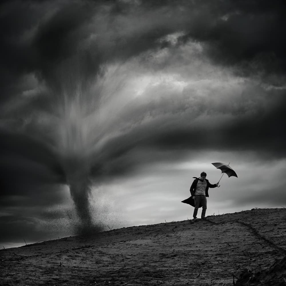Man Faces Tornado by Radovan Skohel — canvas wall art
