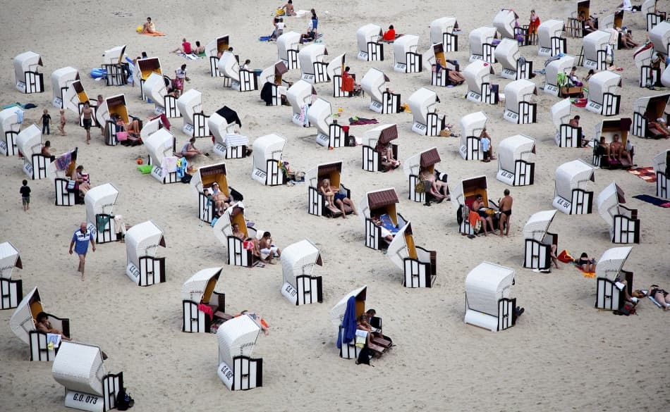 Beach Chairs and Bathers by Massimo Della Latta — canvas wall art