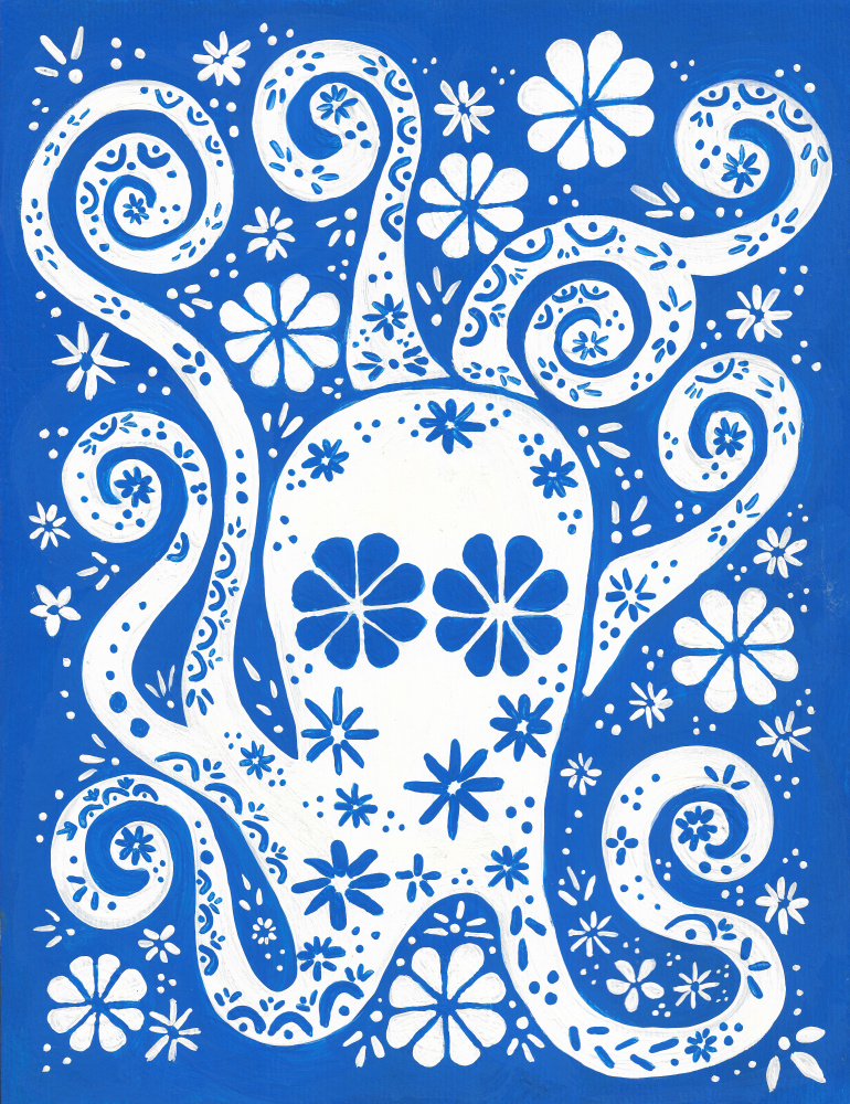 Whimsical Blue Octopus by Lerin Freyou — canvas wall art