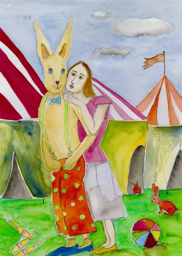 Whimsical Circus Embrace by Sharyn Bursic — canvas wall art
