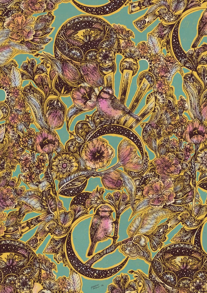 Enchanted Floral Birds by Katariina Kosunen — canvas wall art