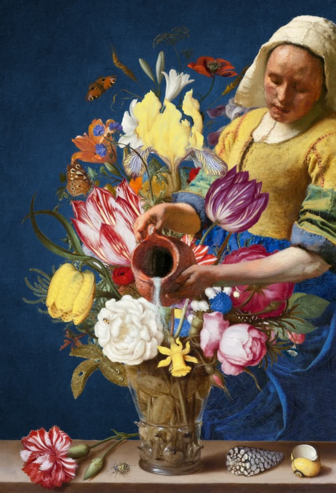 Dutch Woman Floral Bounty by Marja van den Hurk — canvas wall art