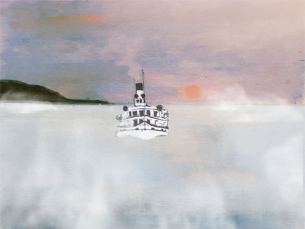 White Boat On Misty Water by Stefan Bammert — canvas wall art